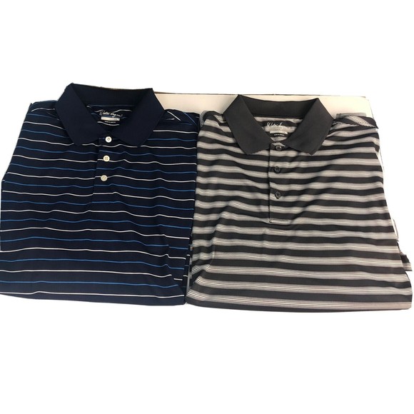 Lot 2 Walter Hagen Golf Hydro-Dri Polo Golf Shirt Blue Striped Mens Size Large - Picture 1 of 11